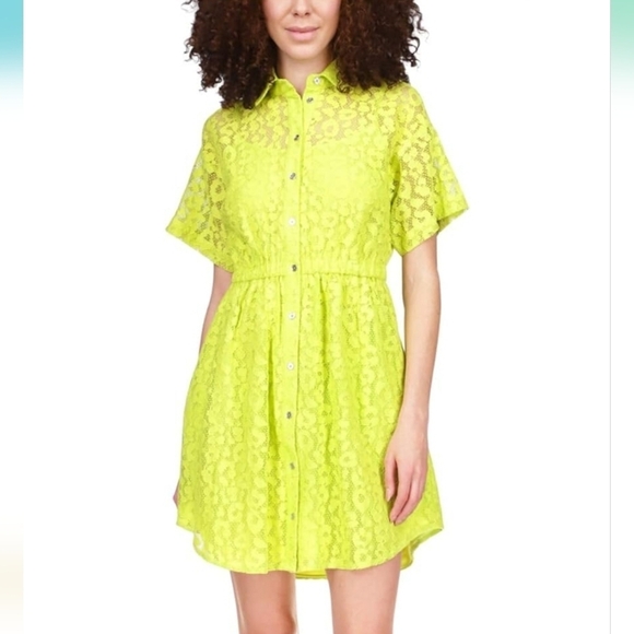 MICHAEL Michael Kors Dresses & Skirts - MICHAEL Michael Kors Women's Lace Shirt Dress (XS, Bright Limeade)